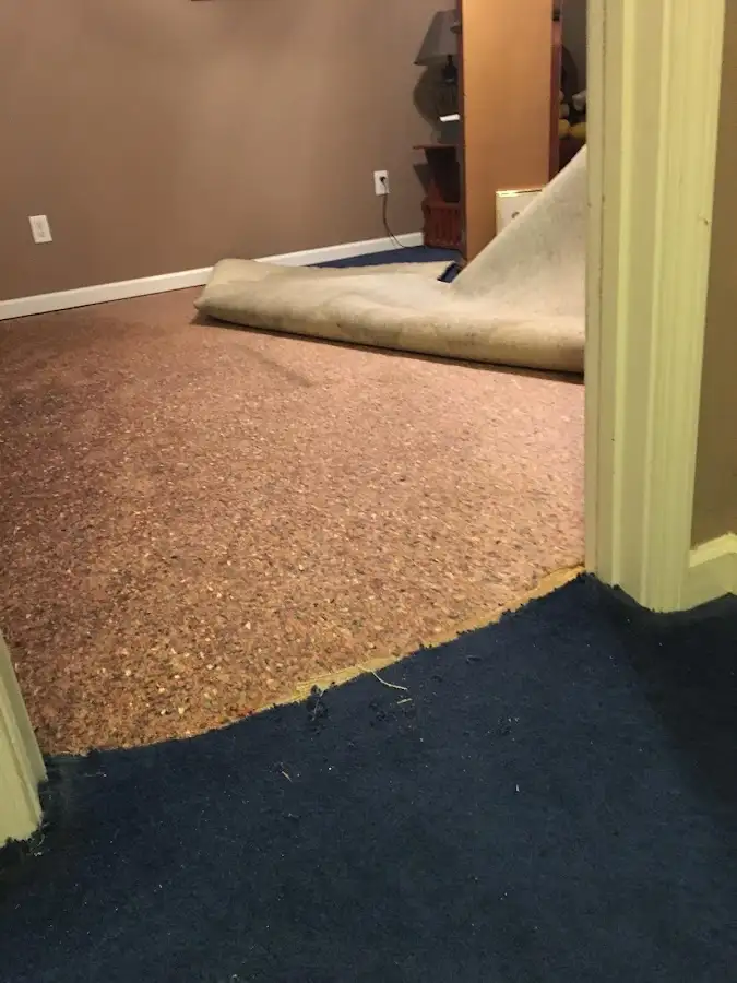 Carpet pad removal revealing water damage during Drying & Dehumidification in Tucson Estates